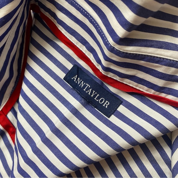 Vintage Ann Taylor Blue White Stripe Collar Button Down Long Sleeve Shirt Size L - Picture 11 of 14